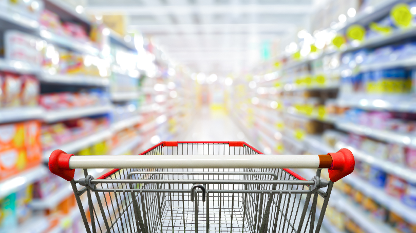 Cleaning aisle at supermarket